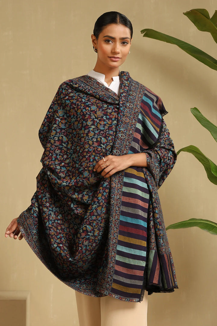Black Ema Cashmere Fine Wool Full Shawl