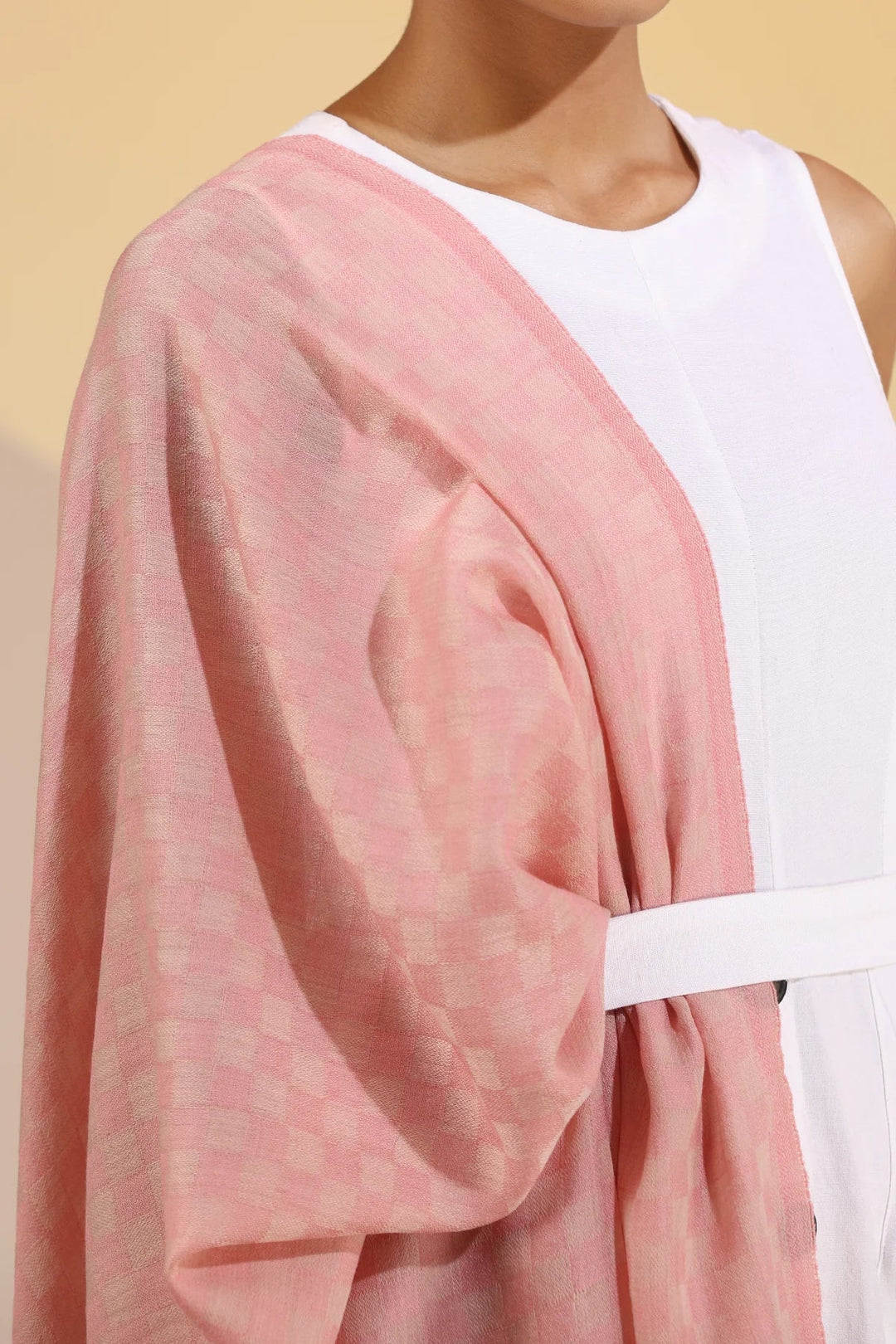 Louisa Cashmere Fine Wool Checkered Stole | SHOBITAM