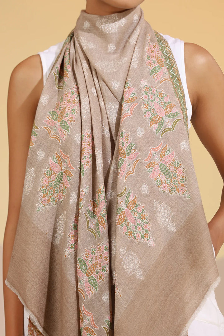 Beige Gifta Cashmere Fine Wool Stole, 28x80