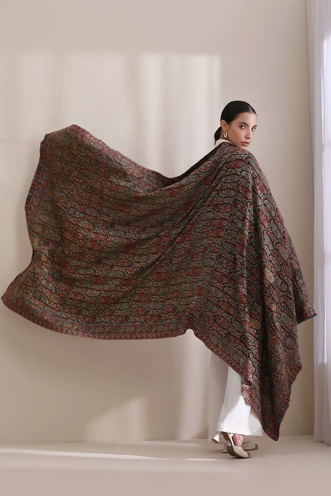 Nagma Woven Allover Jamawar, Cashmere Fine Wool Shawl for Men & Women | SHOBITAM