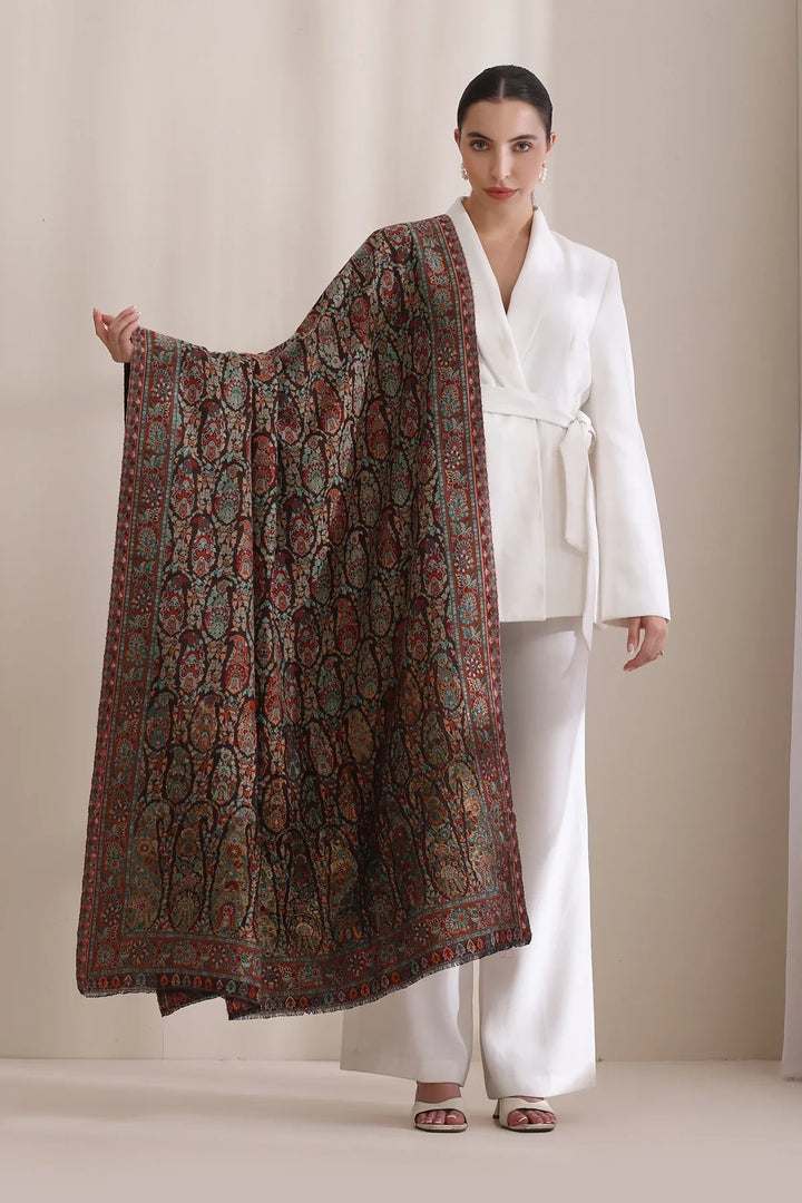 Nagma Woven Allover Jamawar, Cashmere Fine Wool Shawl for Men & Women | SHOBITAM