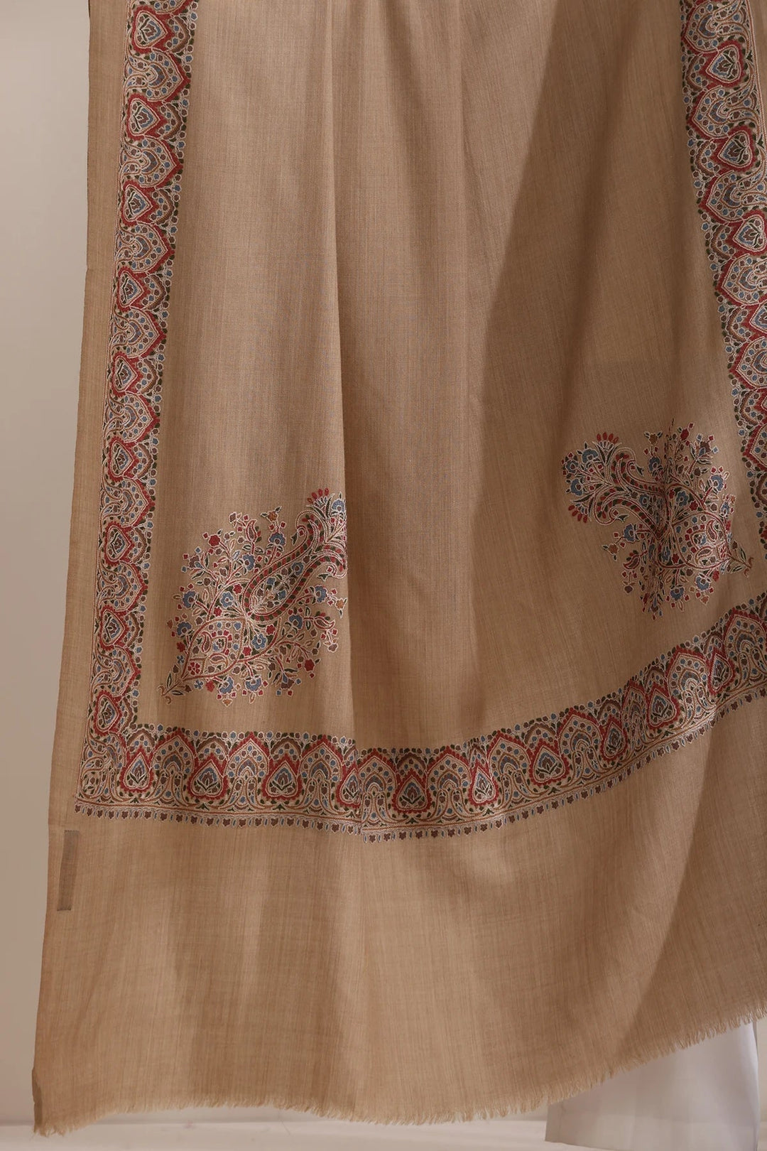 Vibhuti Intricate Embroidered Fine Wool Shawl for Men & Women Shawl for Men & Women with Four Side Border Shawl for Men & Women | SHOBITAM