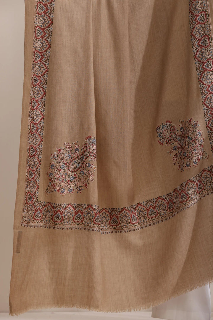 Vibhuti Intricate Embroidered Fine Wool Shawl for Men & Women Shawl for Men & Women with Four Side Border Shawl for Men & Women | SHOBITAM