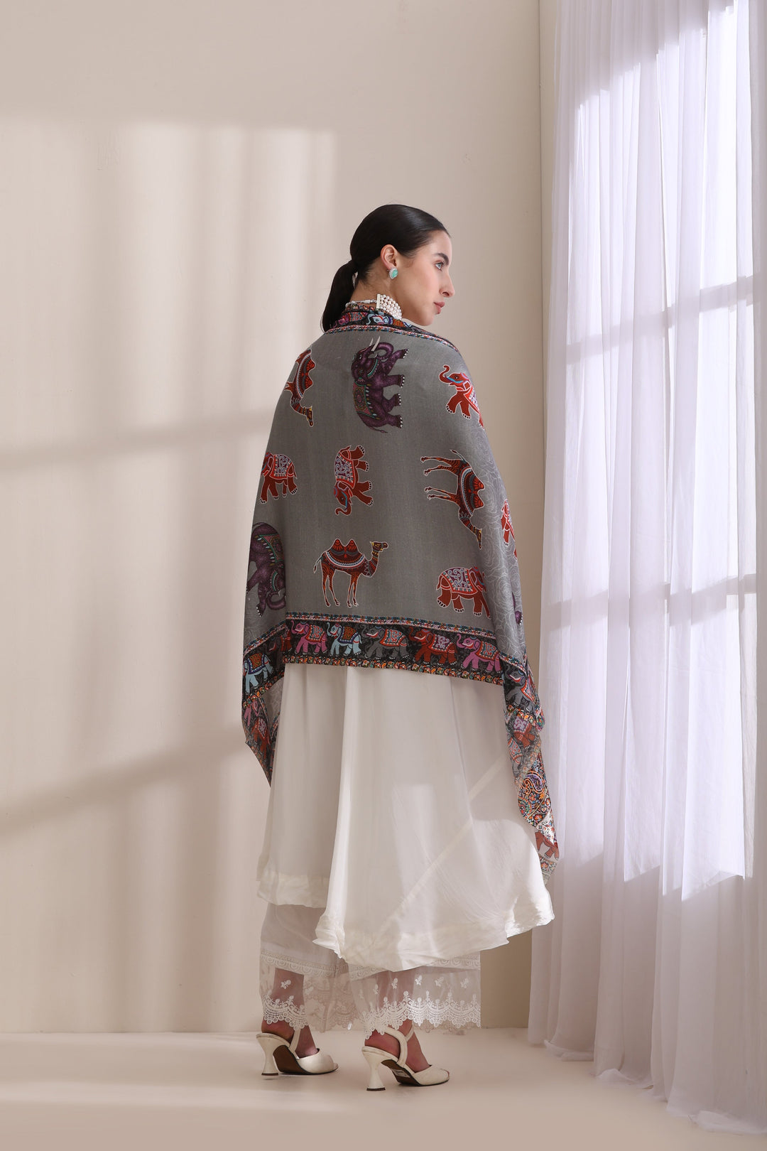 Happy Elephant Multicolor Faux Pashmina Stole 28x80