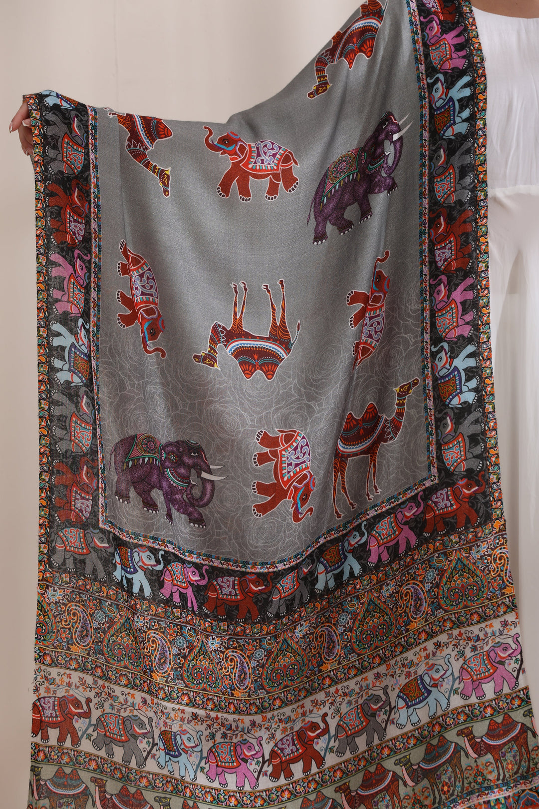Happy Elephant Multicolor Faux Pashmina Stole 28x80