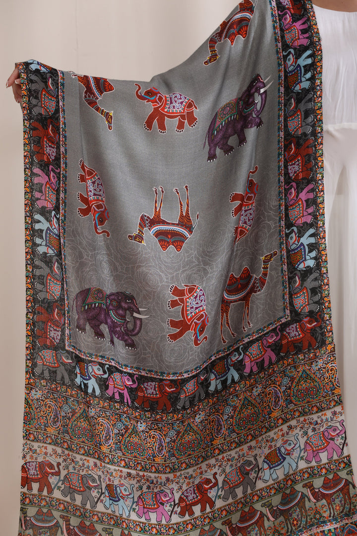 Happy Elephant Multicolor Faux Pashmina Stole 28x80