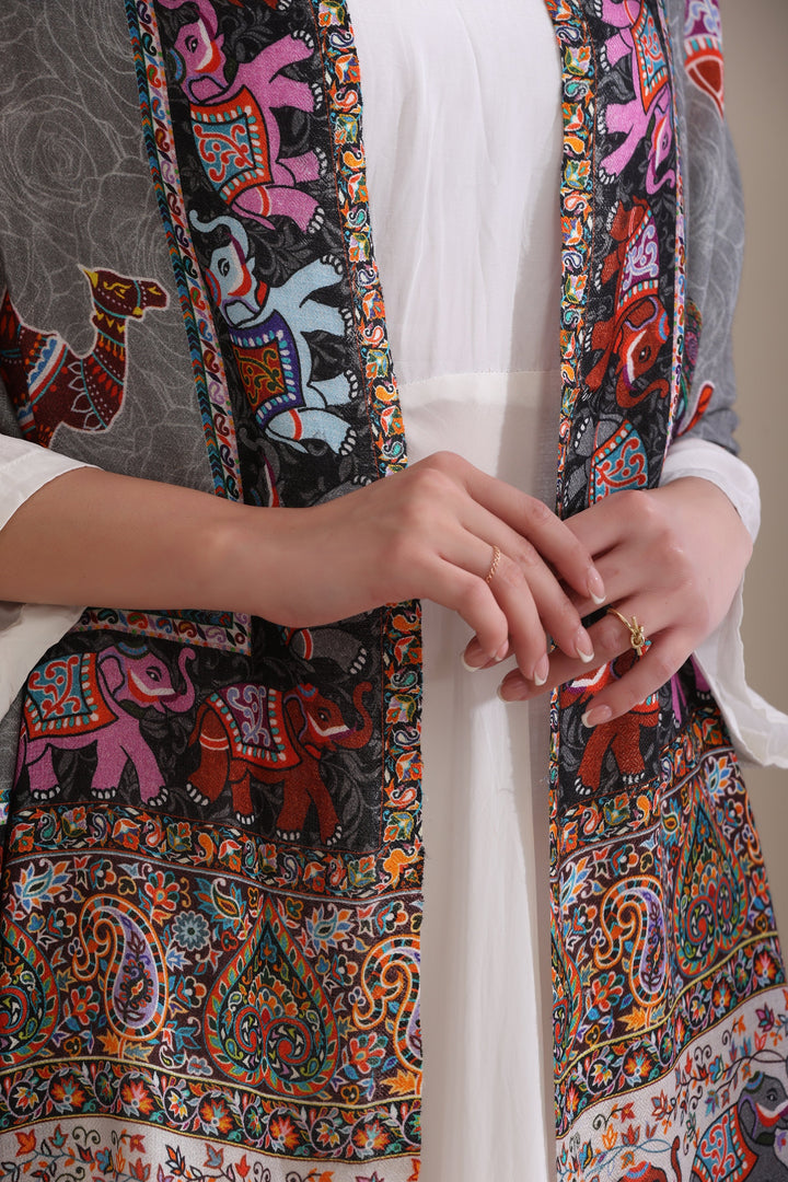 Happy Elephant Multicolor Faux Pashmina Stole 28x80