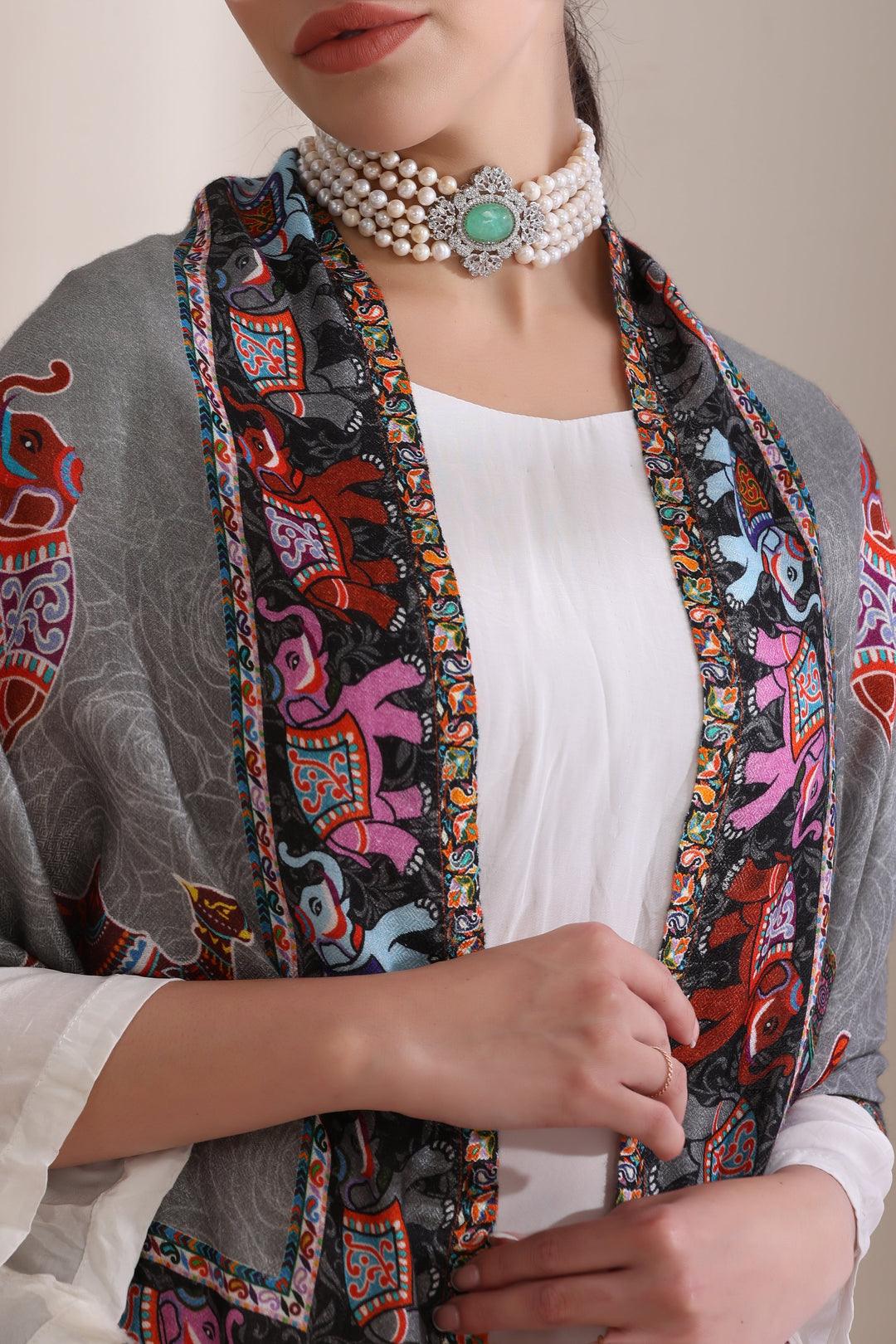 Happy Elephant Multicolor Faux Pashmina Stole 28x80