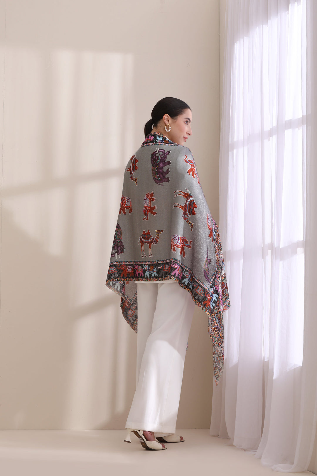 Happy Elephant Multicolor Faux Pashmina Stole 28x80