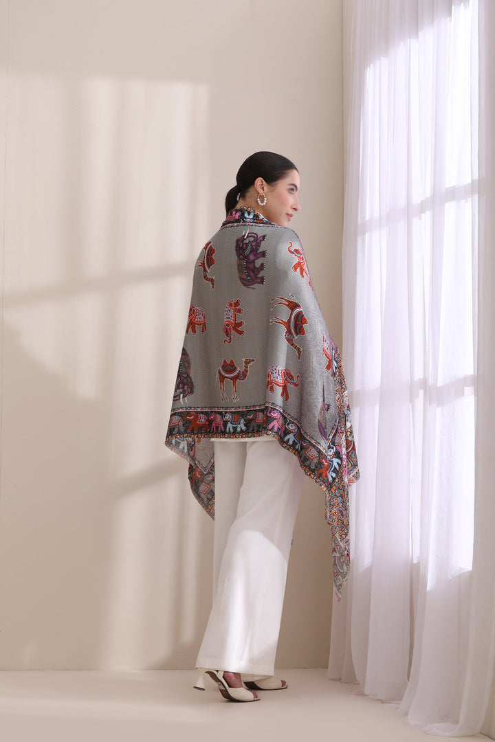 Happy Elephant Multicolor Faux Pashmina Stole 28x80