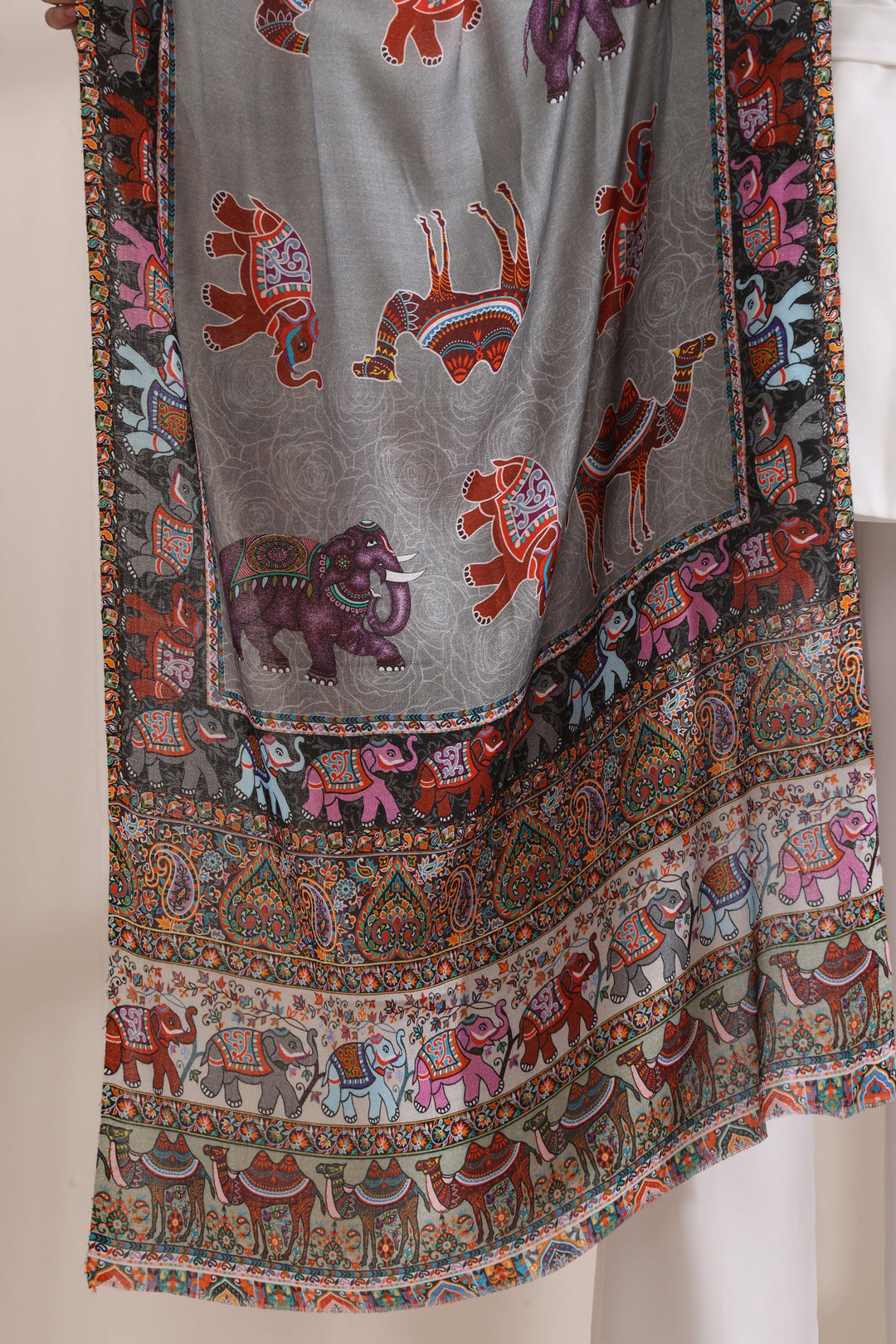 Happy Elephant Multicolor Faux Pashmina Stole 28x80