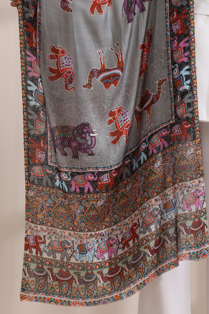 Happy Elephant Multicolor Faux Pashmina Stole 28x80