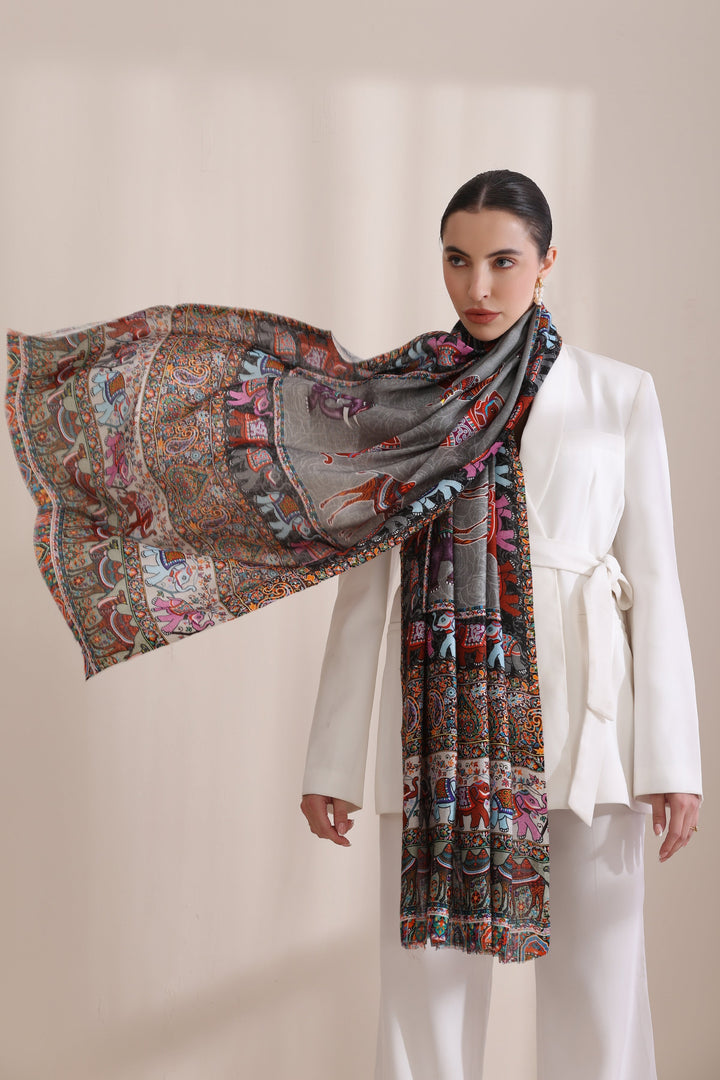 Happy Elephant Multicolor Faux Pashmina Stole 28x80