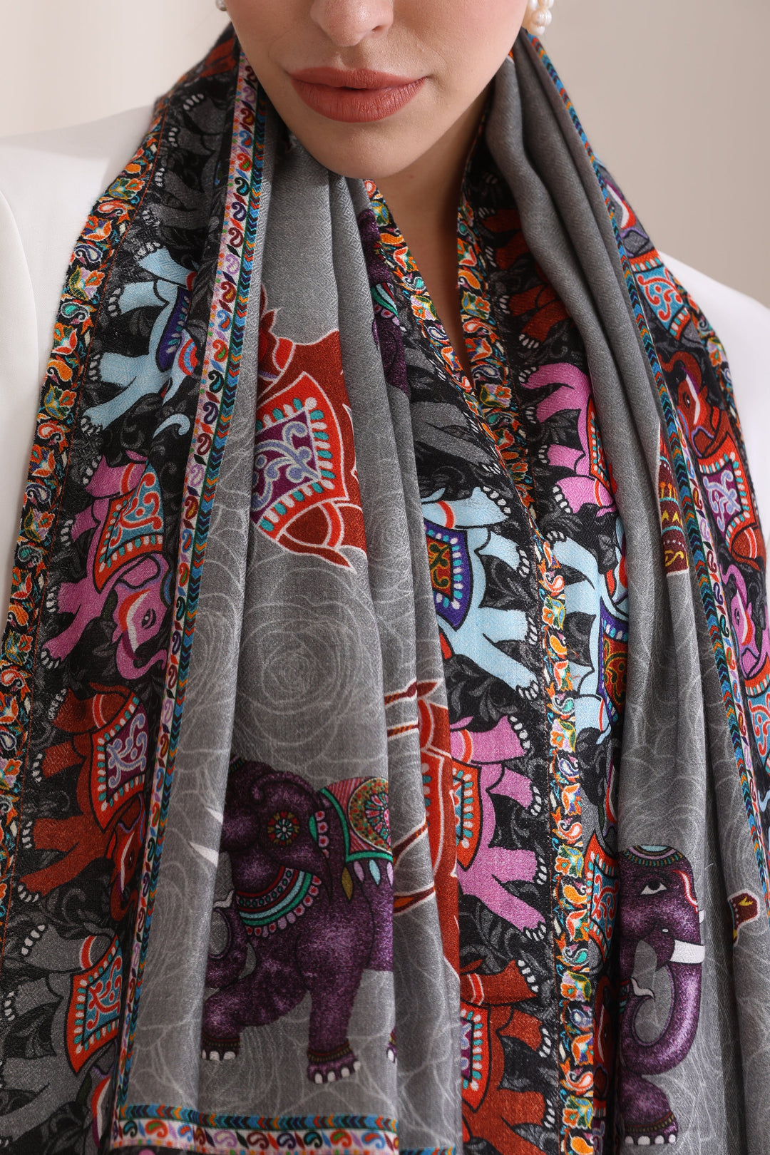 Happy Elephant Multicolor Faux Pashmina Stole 28x80