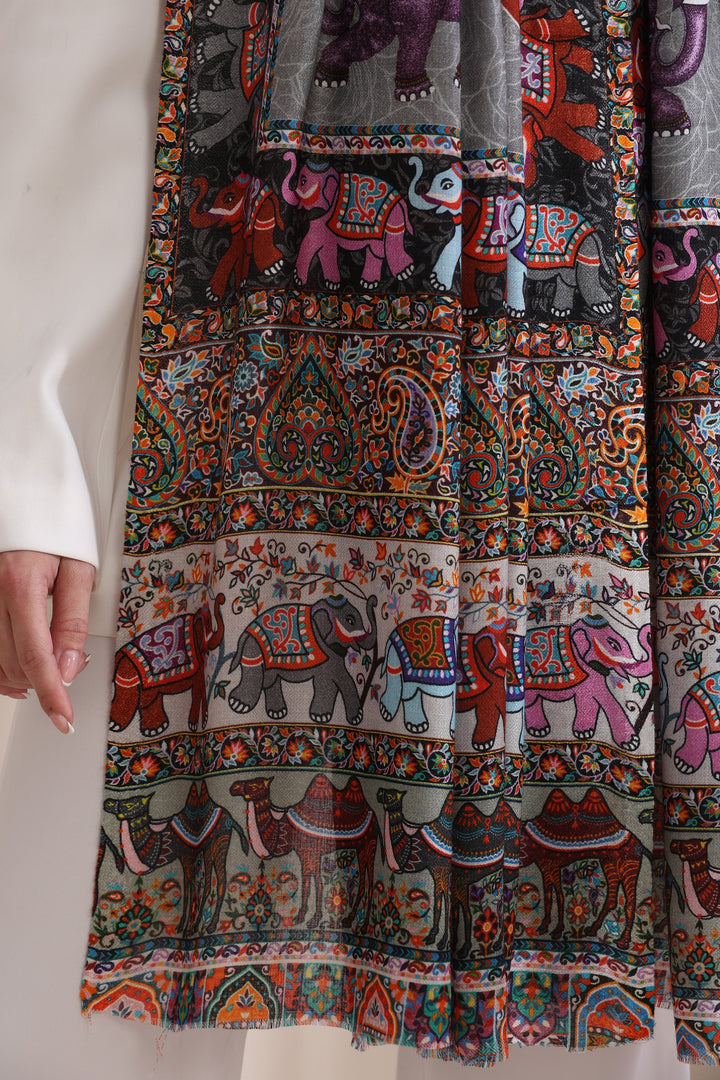 Happy Elephant Multicolor Faux Pashmina Stole 28x80