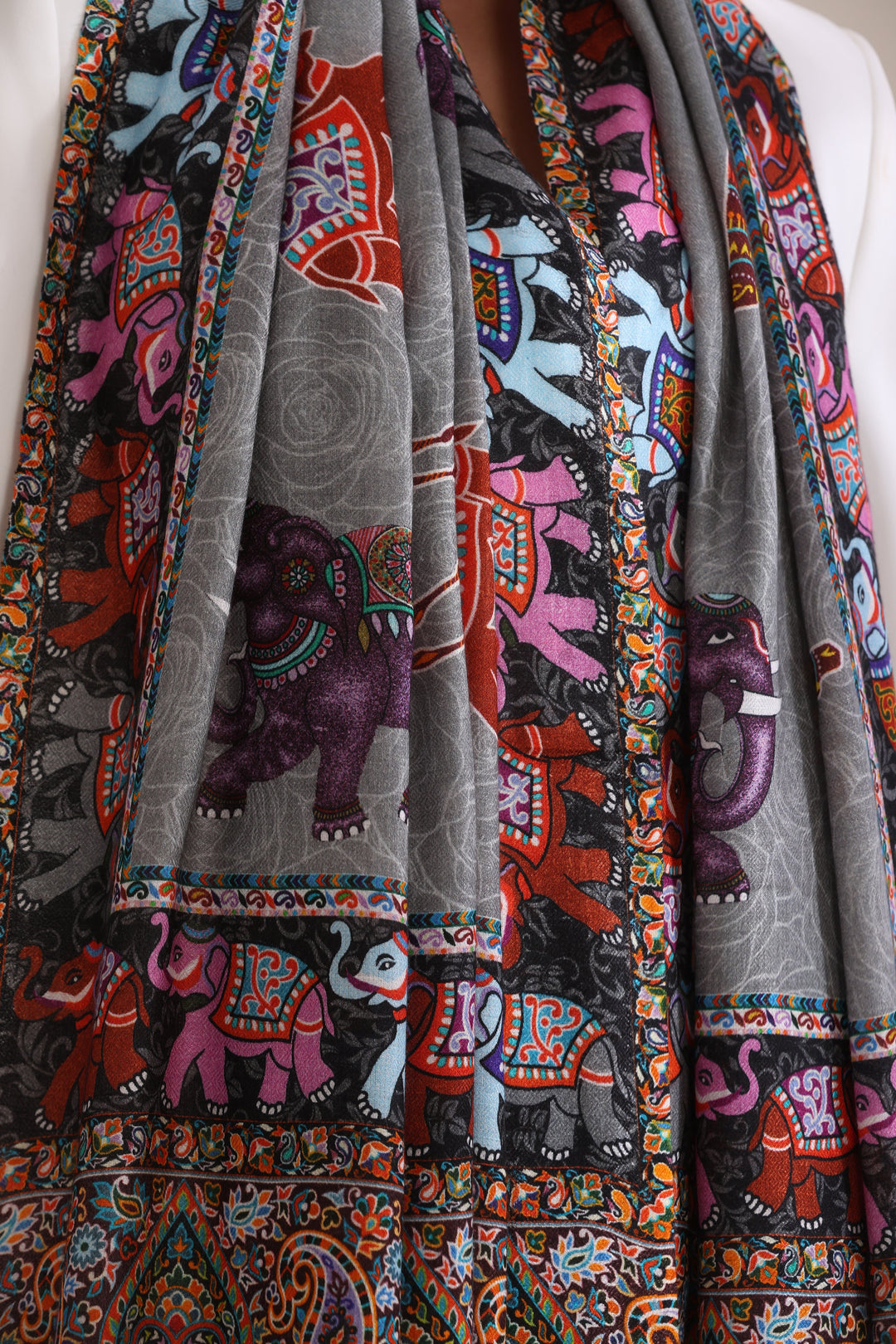 Happy Elephant Multicolor Faux Pashmina Stole 28x80