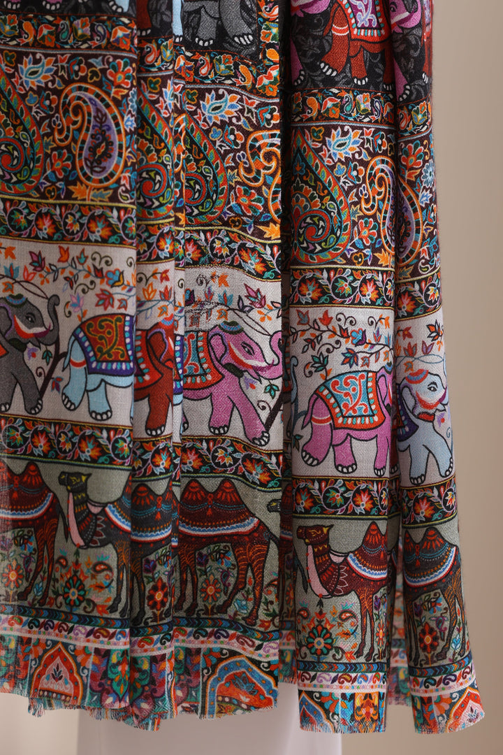 Happy Elephant Multicolor Faux Pashmina Stole 28x80