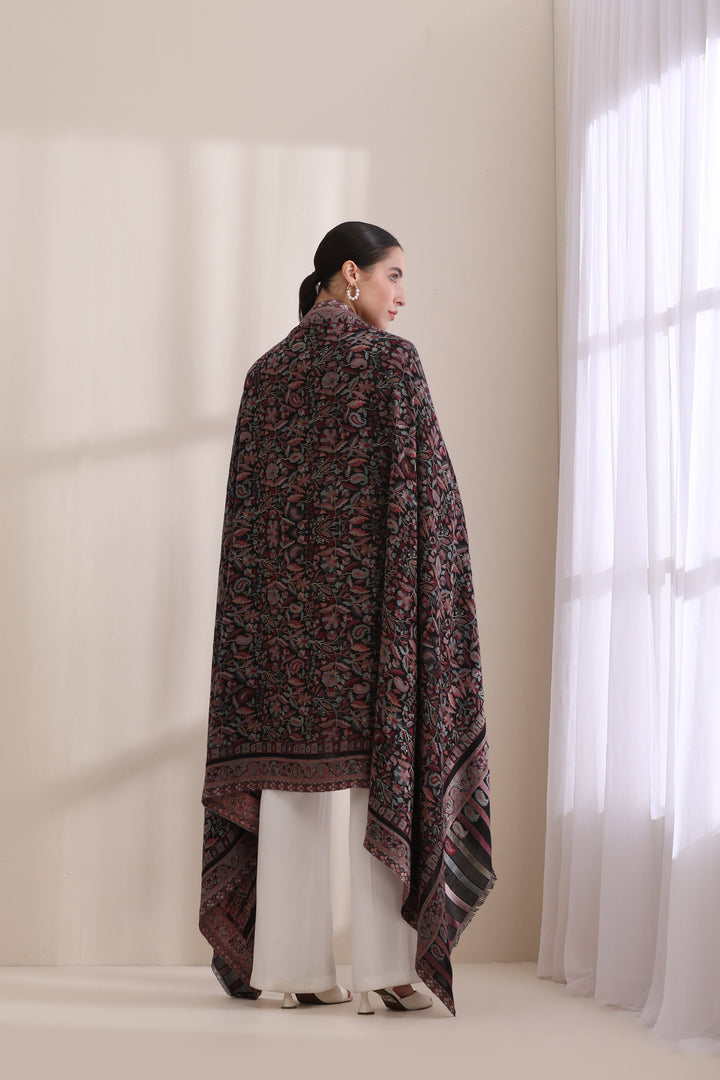 Timeless Black Kani Woven Shawl in Cashmere Fine Wool