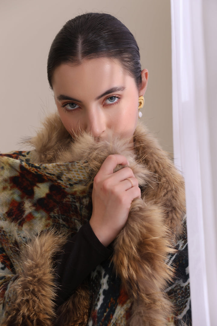 Iris Cashmere Animal Printed Stole With High Quality Fur Stole 28x80