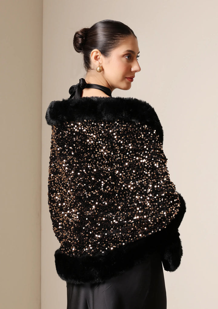 Midnight Luxe Vegan Fur Cape | SHOBITAM