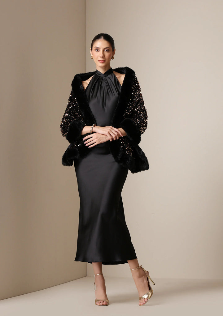 Midnight Luxe Vegan Fur Cape | SHOBITAM