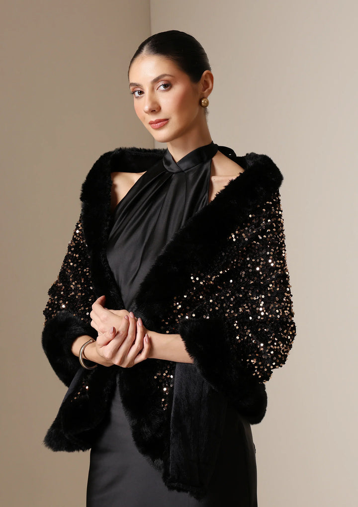 Midnight Luxe Vegan Fur Cape | SHOBITAM