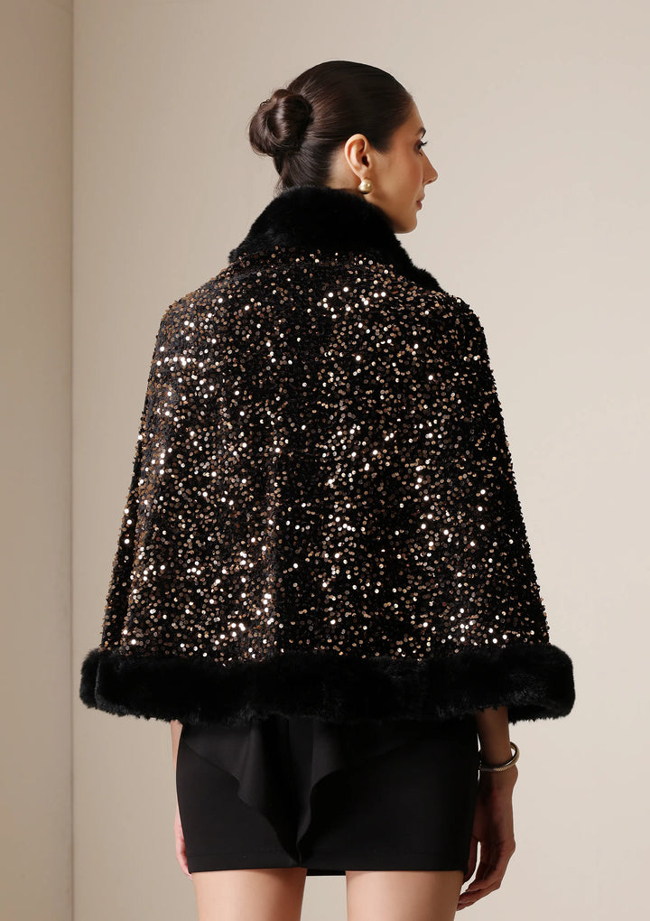Midnight Luxe Vegan Fur Cape | SHOBITAM