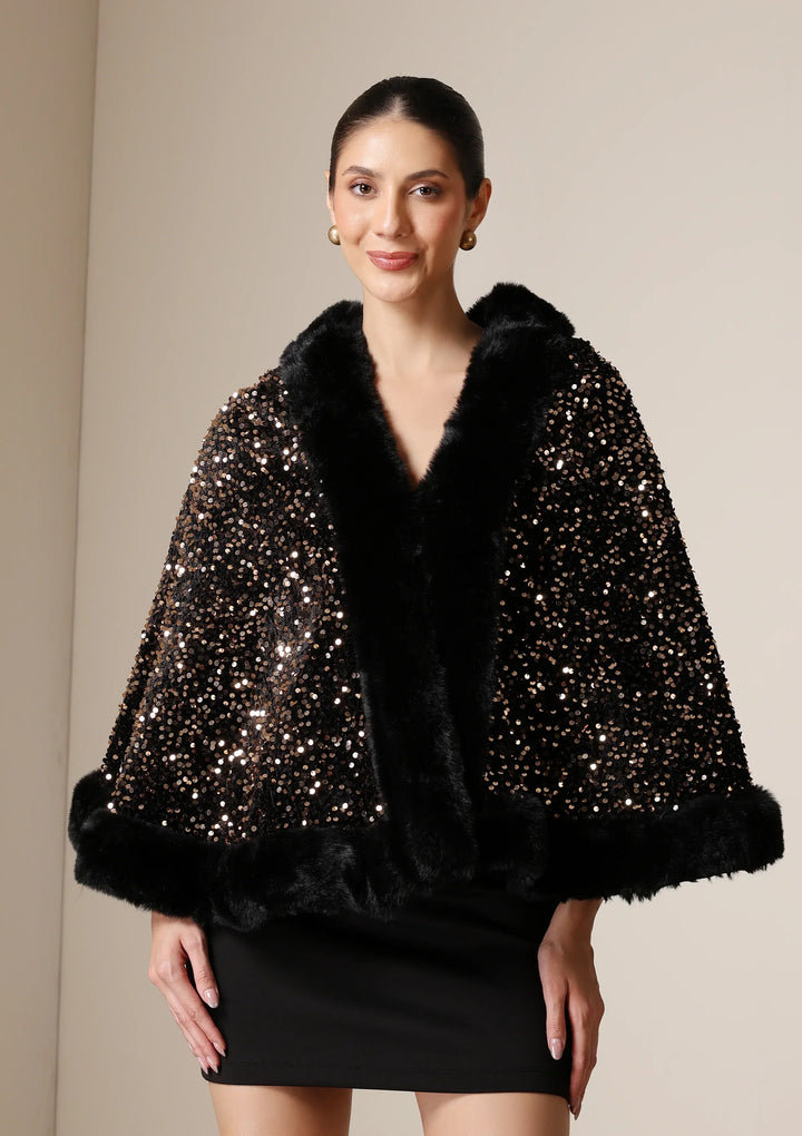 Midnight Luxe Vegan Fur Cape | SHOBITAM