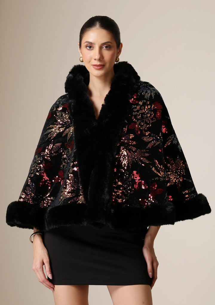 Celestial Bloom Vegan Fur Cape | SHOBITAM