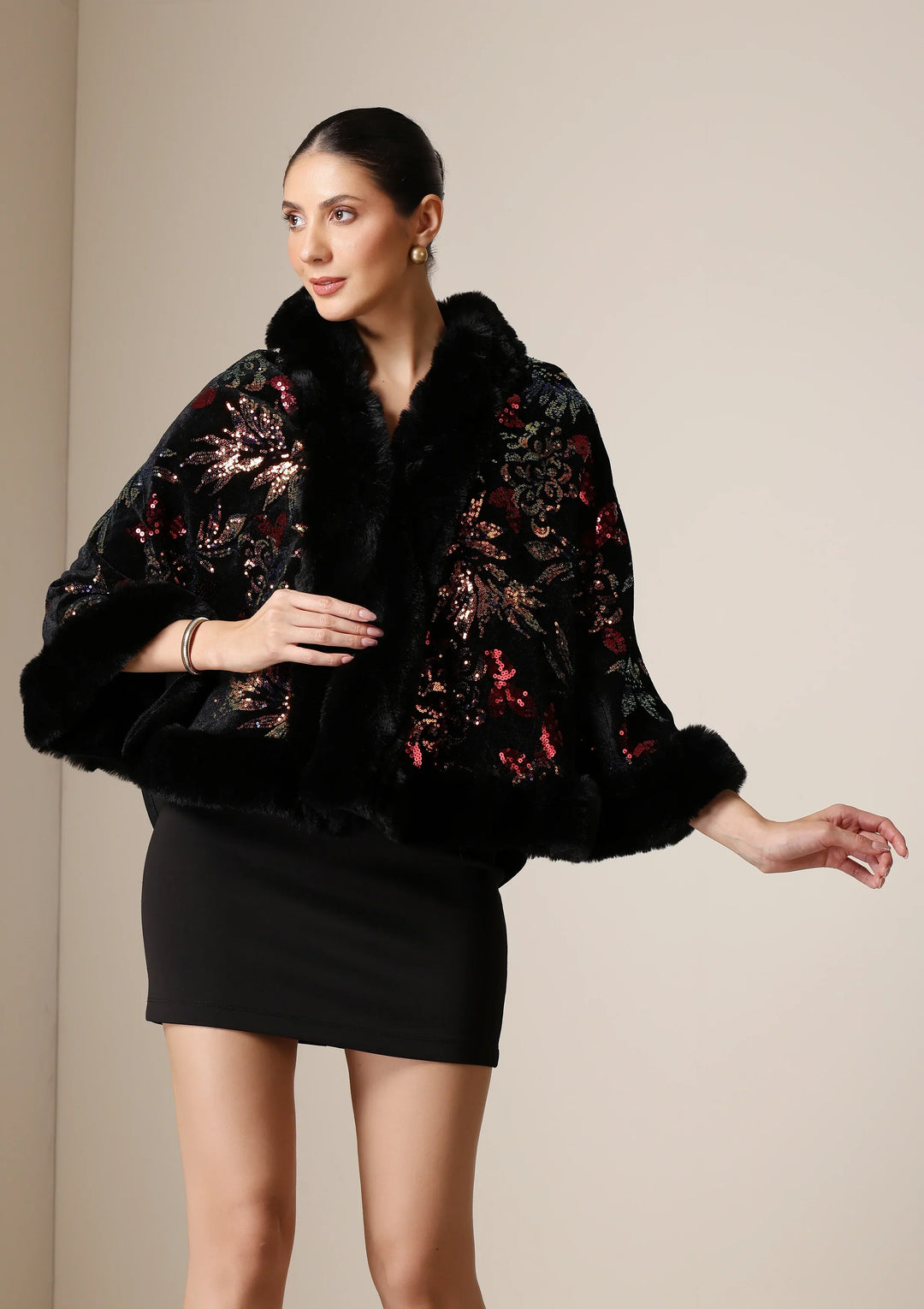 Celestial Bloom Vegan Fur Cape | SHOBITAM