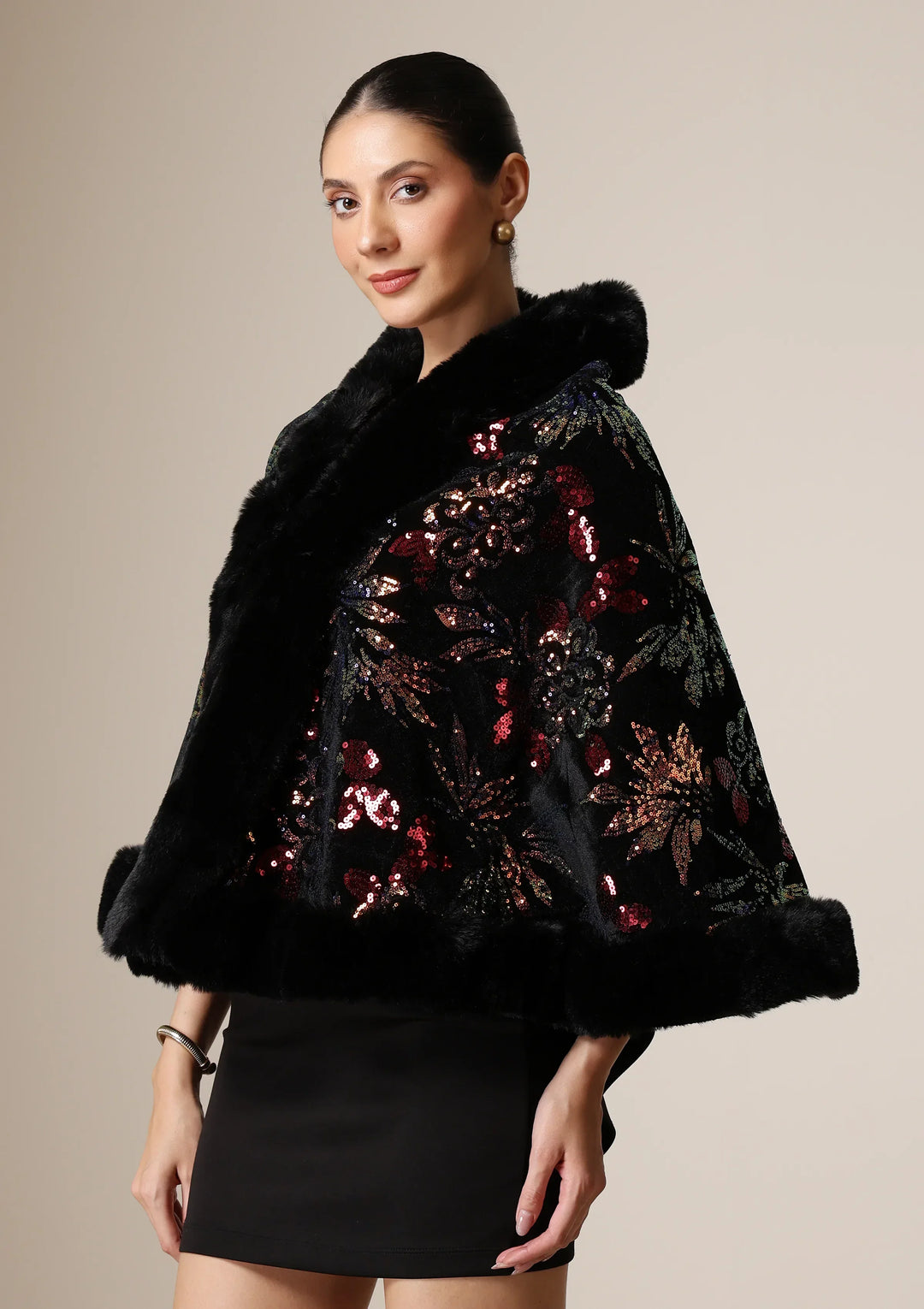 Celestial Bloom Vegan Fur Cape | SHOBITAM