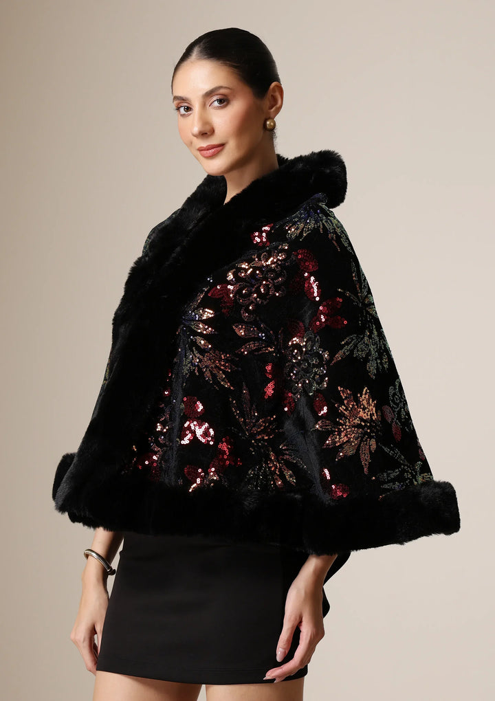 Celestial Bloom Vegan Fur Cape | SHOBITAM