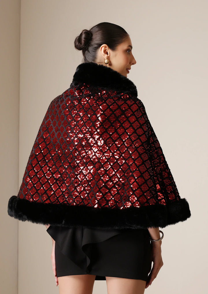 Scarlet Luxe Vegan Fur Cape | SHOBITAM