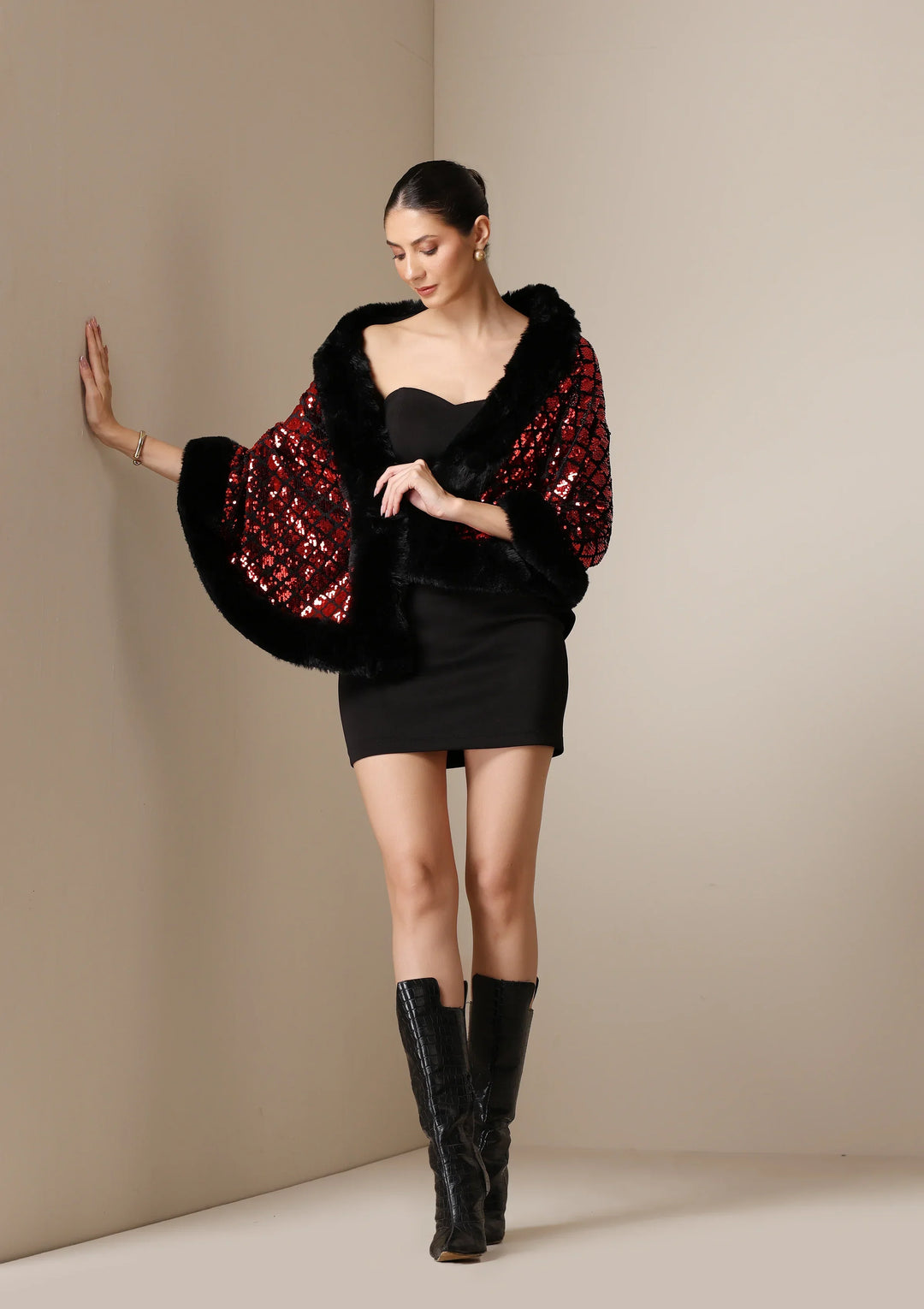 Scarlet Luxe Vegan Fur Cape | SHOBITAM