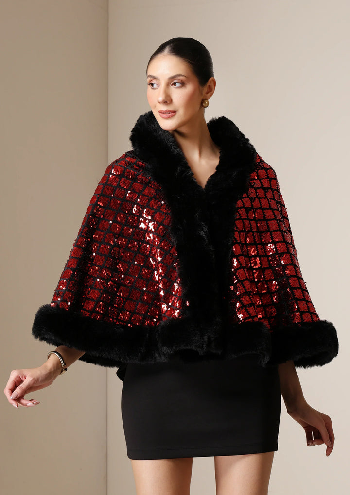 Scarlet Luxe Vegan Fur Cape | SHOBITAM