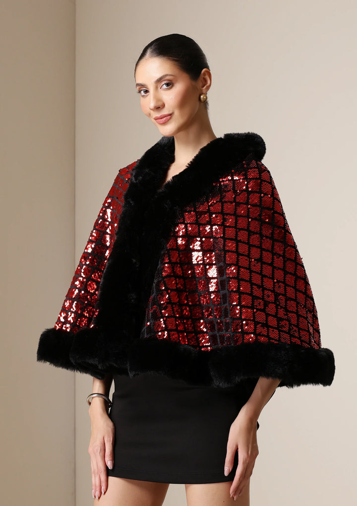 Scarlet Luxe Vegan Fur Cape | SHOBITAM