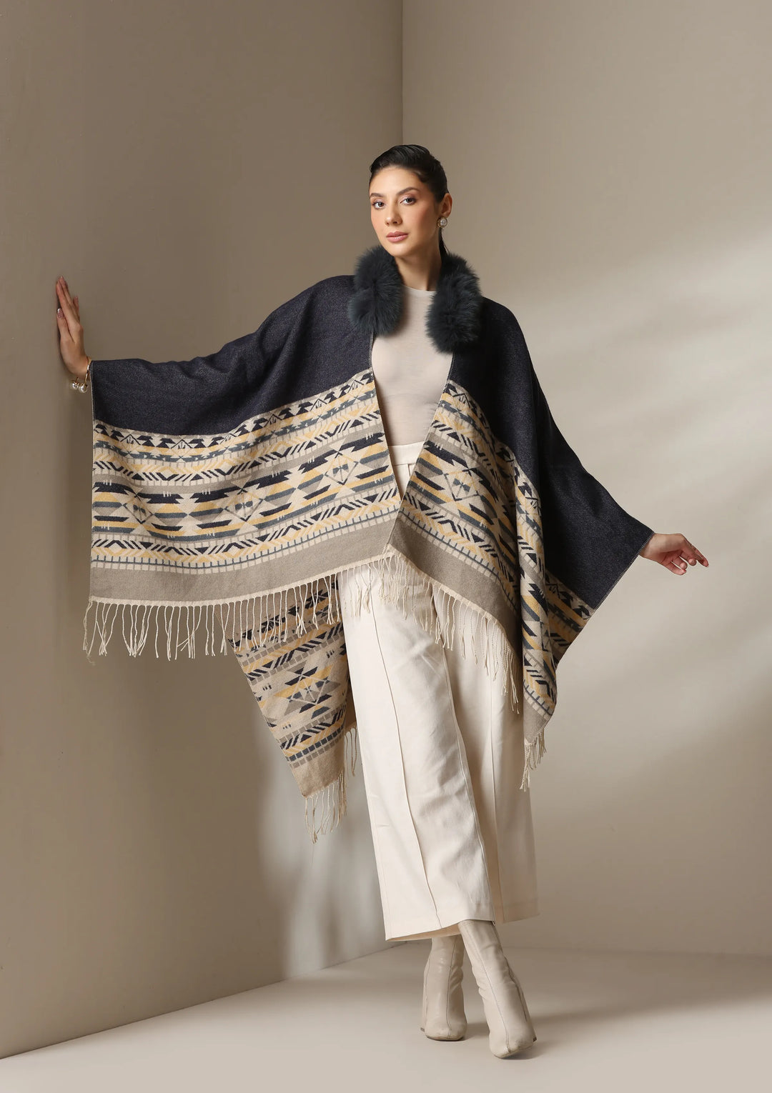 Arctic Dune Vegan Fur Cape | SHOBITAM