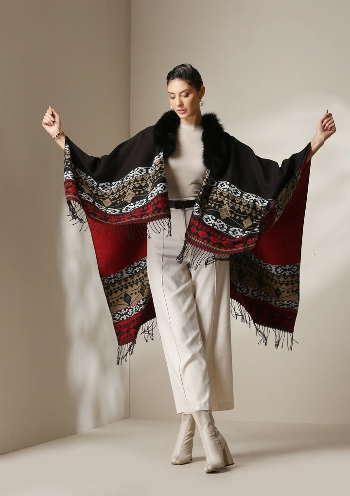 Crimson Luxe Vegan Fur Cape | SHOBITAM