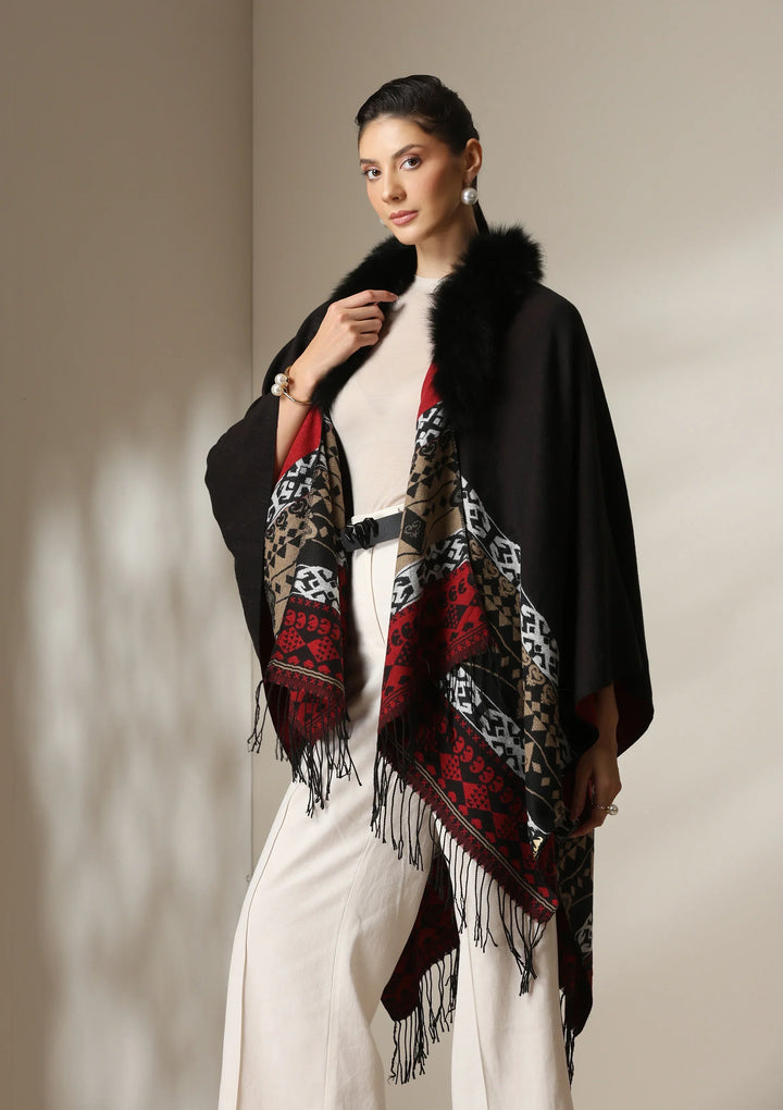 Crimson Luxe Vegan Fur Cape | SHOBITAM