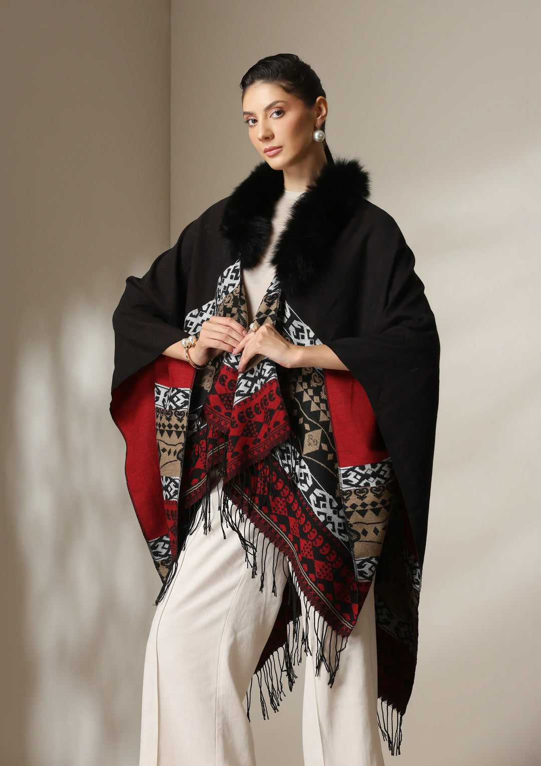 Crimson Luxe Vegan Fur Cape | SHOBITAM