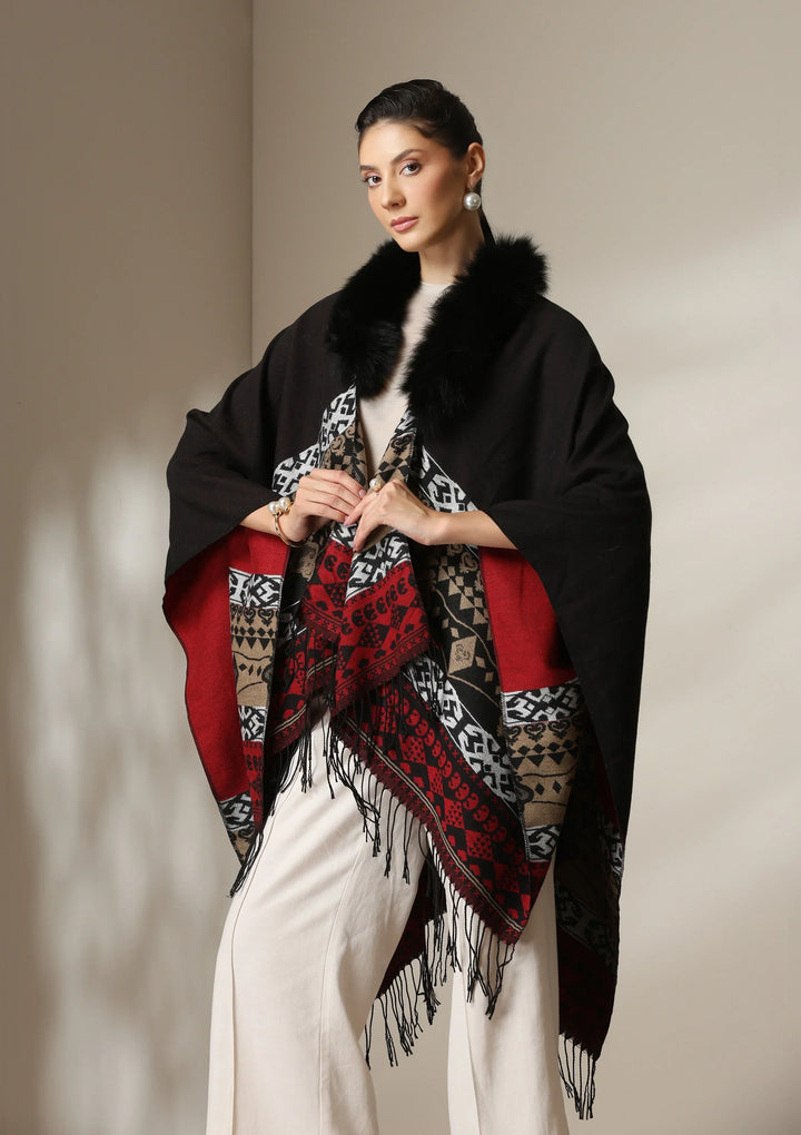 Crimson Luxe Vegan Fur Cape | SHOBITAM