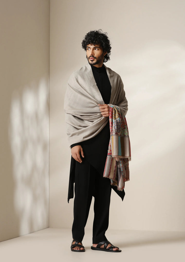 Ivory Bloom Pashmina Silk kani Shawl for Men | SHOBITAM