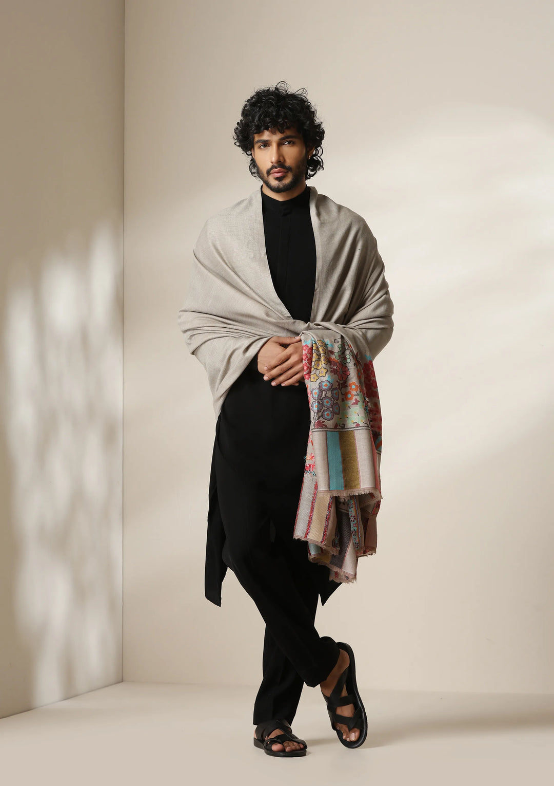 Ivory Bloom Pashmina Silk kani Shawl for Men | SHOBITAM