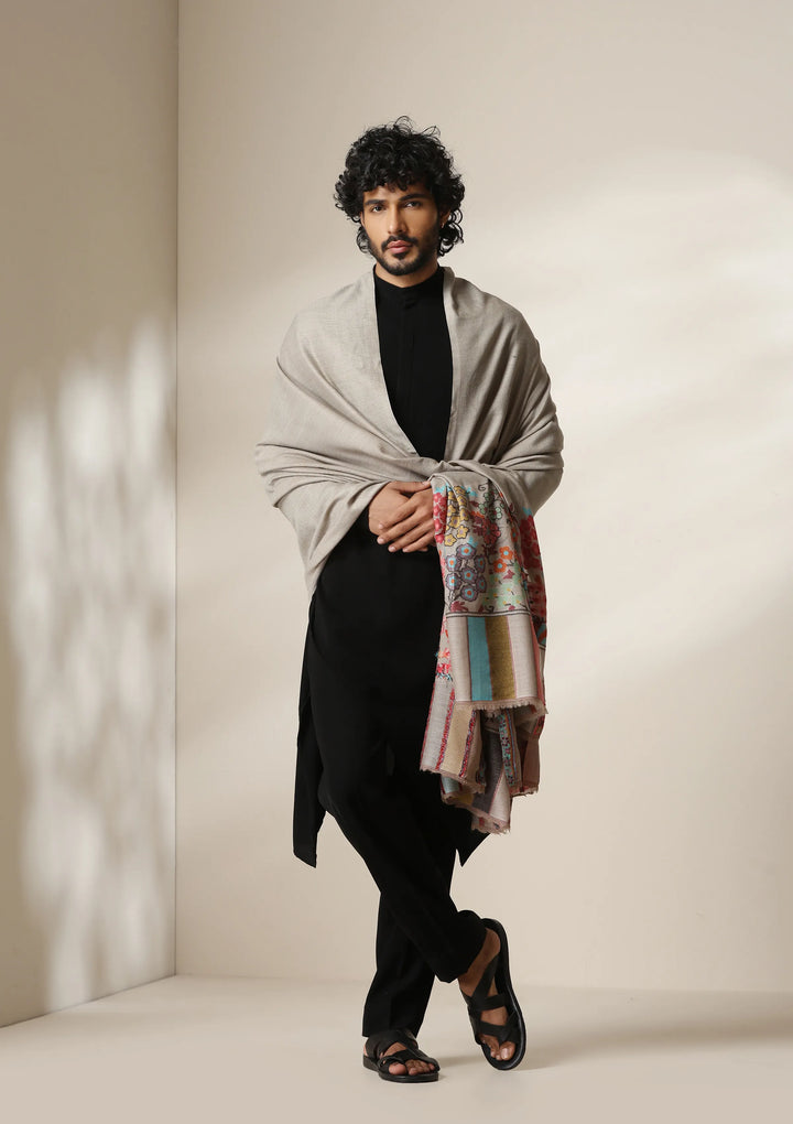 Ivory Bloom Pashmina Silk kani Shawl for Men | SHOBITAM