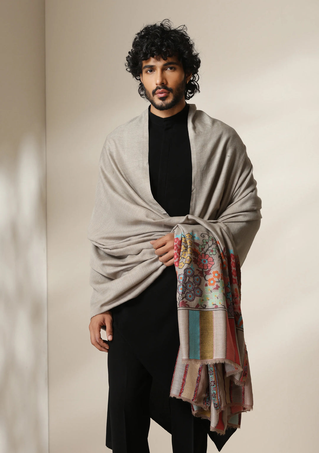 Ivory Bloom Pashmina Silk kani Shawl for Men | SHOBITAM