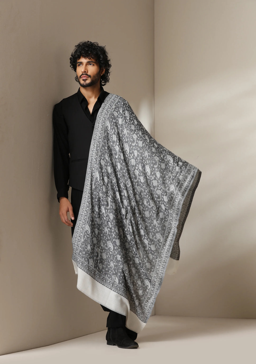Silver Mist Pashmina blend Stole for Men & Women | SHOBITAM