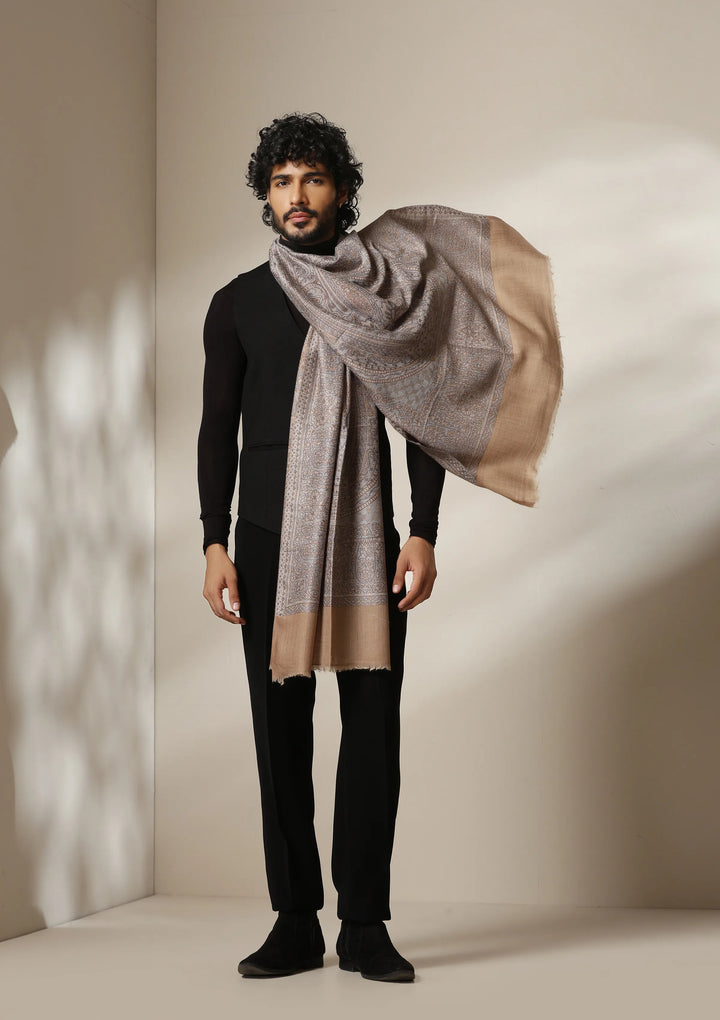 Mocha Maze Pashmina blend Stole for Men & Women | SHOBITAM