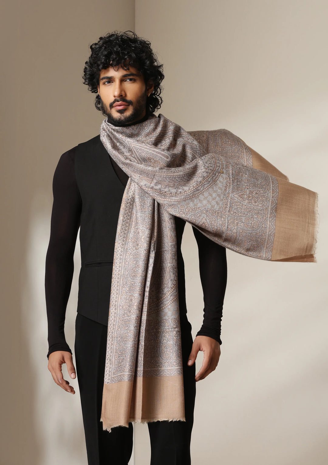 Mocha Maze Pashmina blend Stole for Men & Women | SHOBITAM