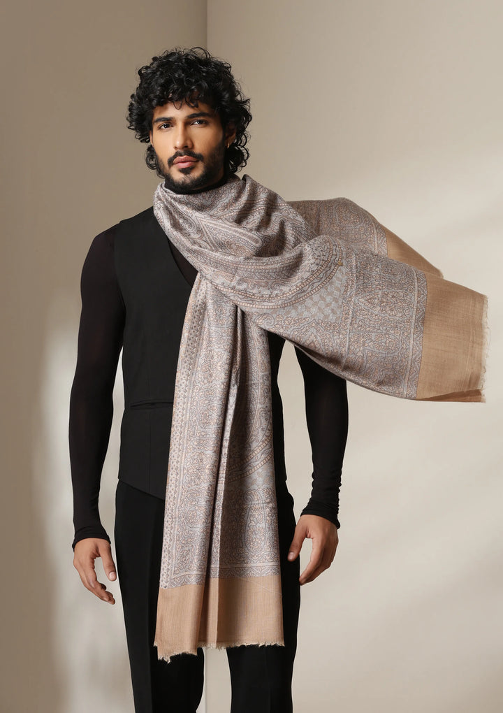 Mocha Maze Pashmina blend Stole for Men & Women | SHOBITAM
