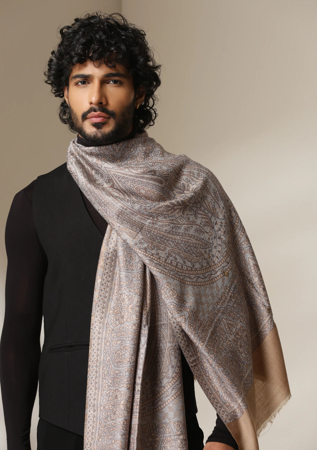 Mocha Maze Pashmina blend Stole for Men & Women | SHOBITAM